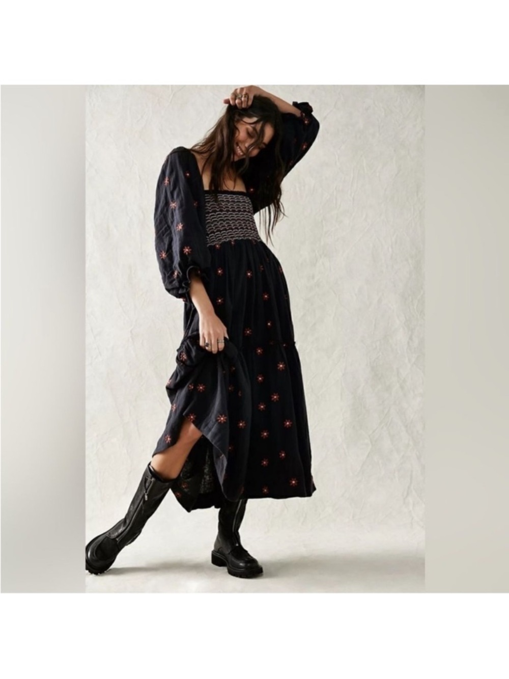 Free People Dahlia Floral Off-Shoulder Dress - Navy - Large - Picture 3 of 10